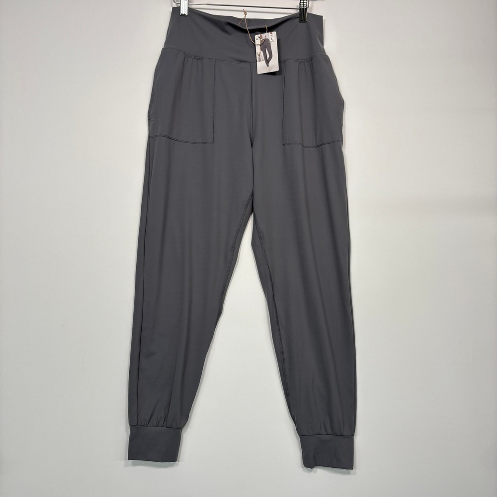 NWT Crane Women Jogger Pants L 12/14 Gray High Waist Athletic Pockets Athleisure